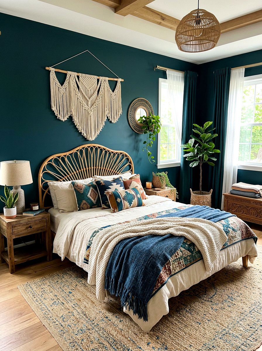 Boho Teal Bedroom - 30 ocean blue bedroom ideas
