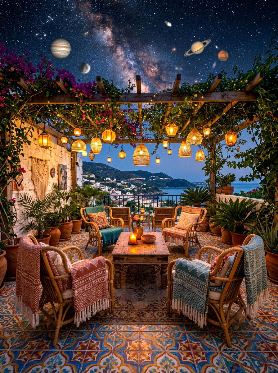 Boho Terrace Design - 30 stargazing backyard lounge ideas