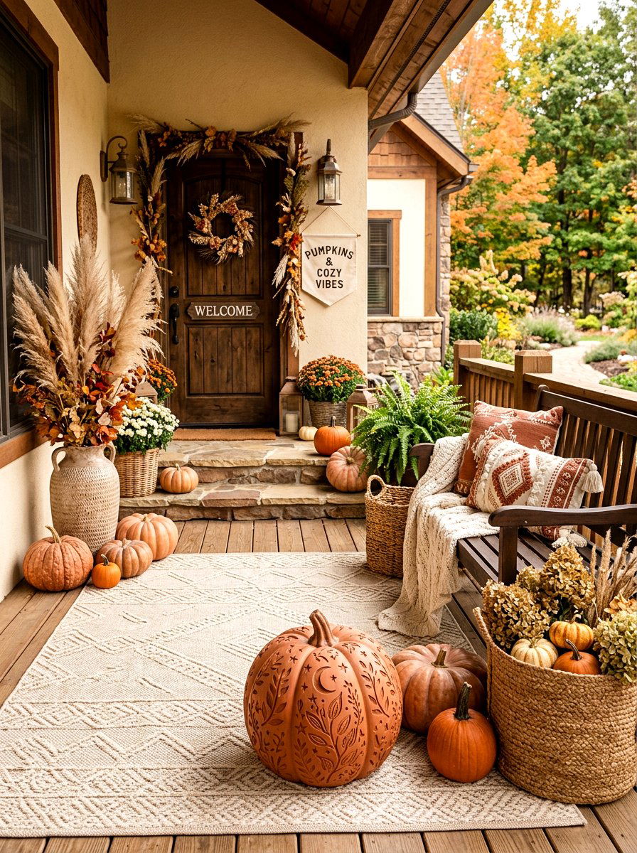 Boho Terracotta Halloween Porch - 30 Halloween porch ideas