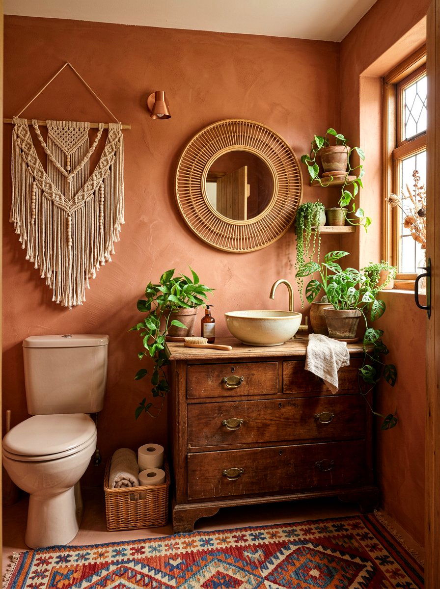 Boho Terracotta Powder Room - 30 terracotta powder room ideas