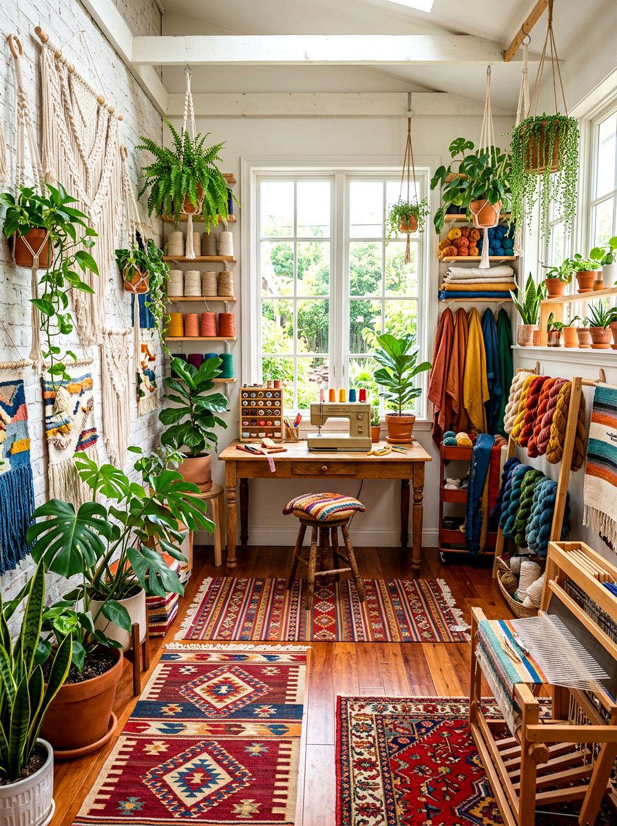 Boho Textile Studio - 30 sewing room ideas