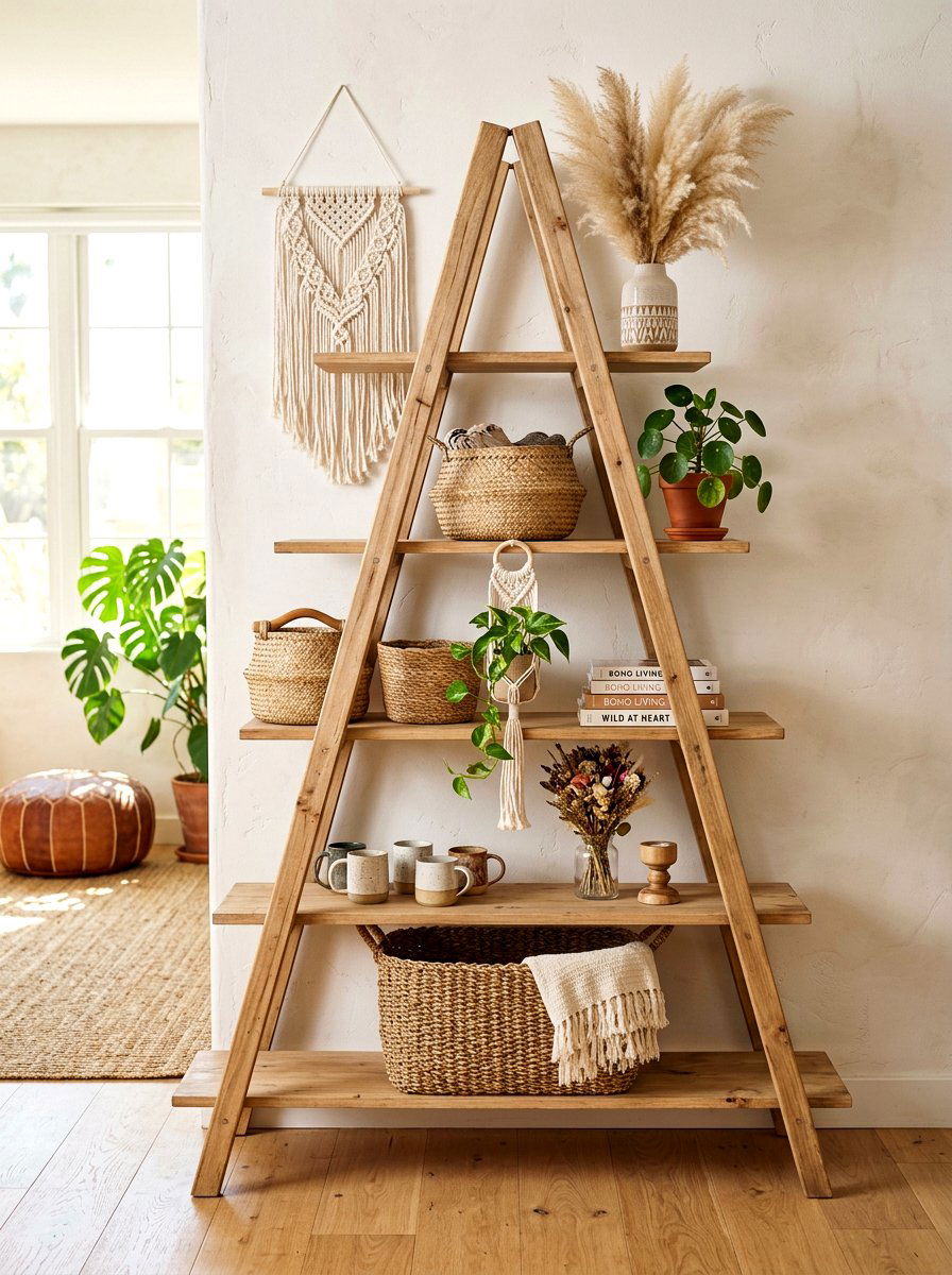 Boho Texture Showcase - 30 ladder shelf styling ideas