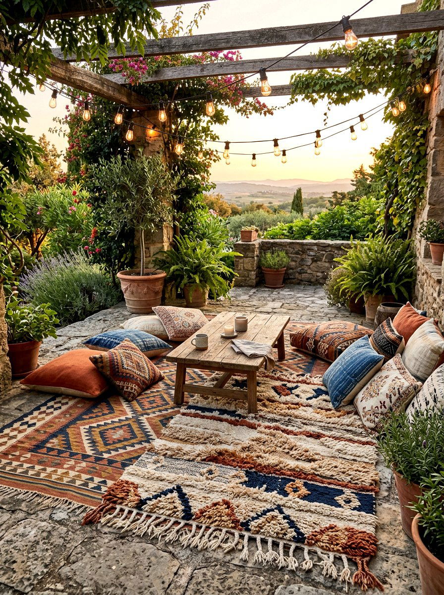 Boho Textured Patio Rug Set - 30 outdoor rug layering ideas
