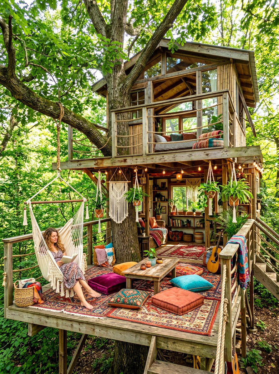 Boho Treehouse - 30 treehouse ideas