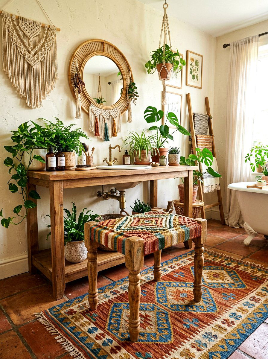 Boho Vanity Stool - 30 vanity stool bathroom ideas