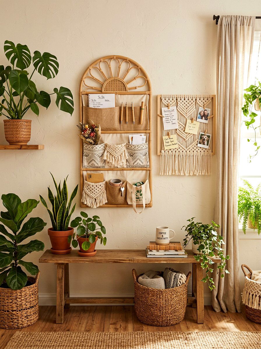 Boho Wall Message Center - 30 family message center ideas