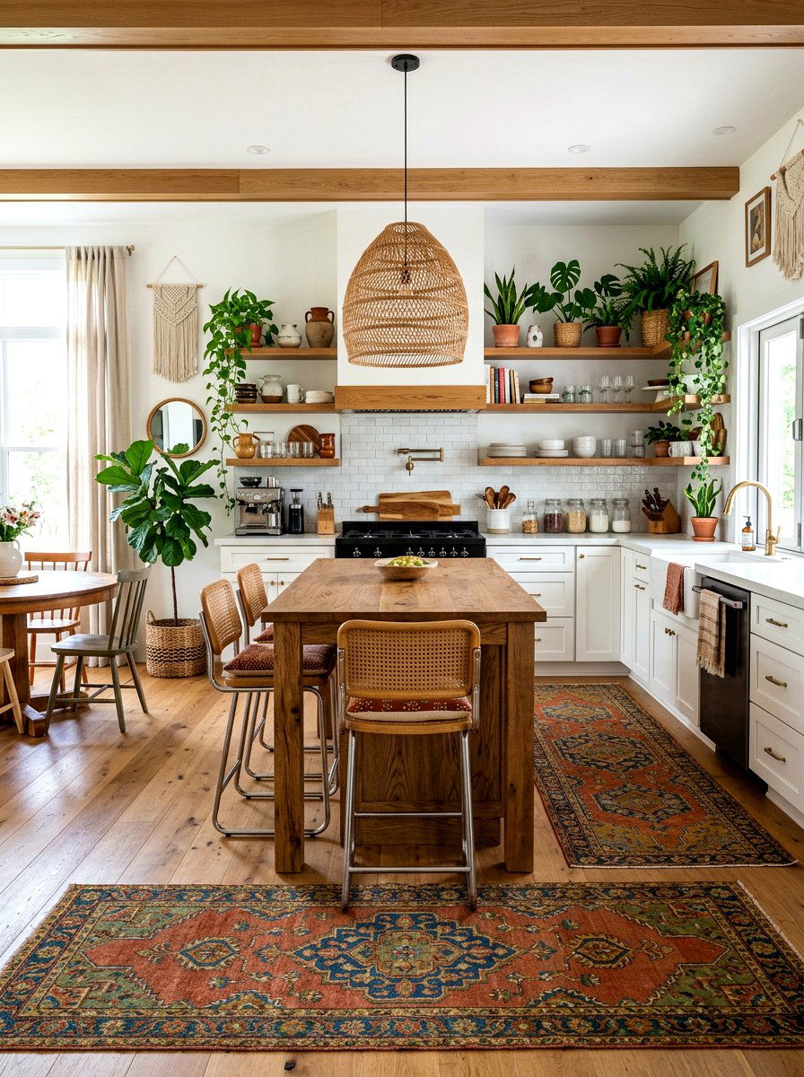 Boho White Kitchen With Wood Elements - 30 white and wood kitchen ideas
