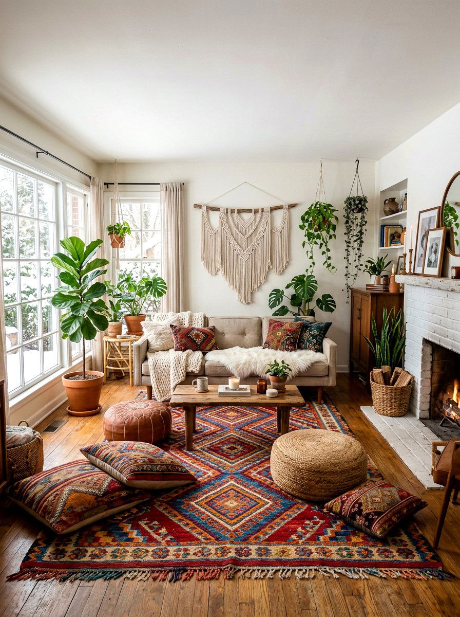 Boho Winter Living Room - 30 cozy winter lounge ideas