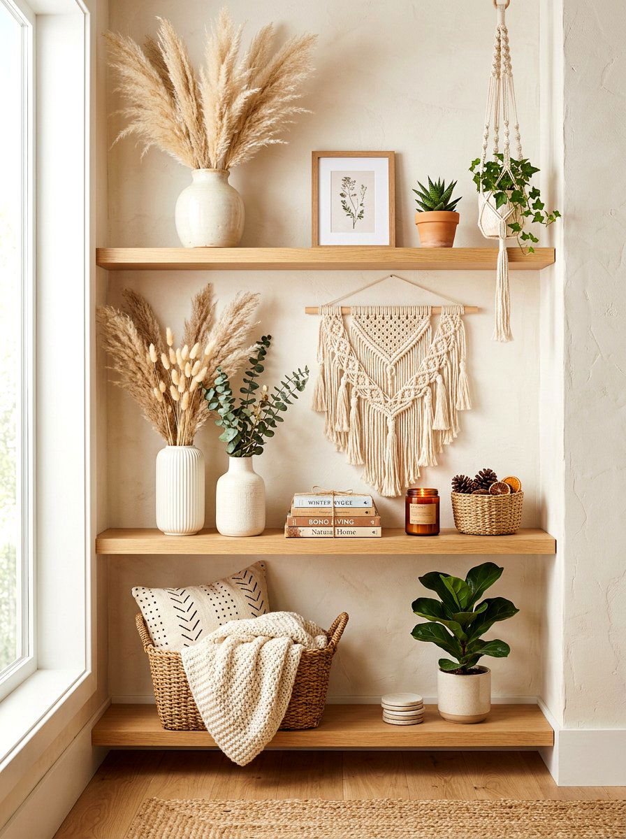 Boho Winter Shelf - 30 winter shelf styling ideas