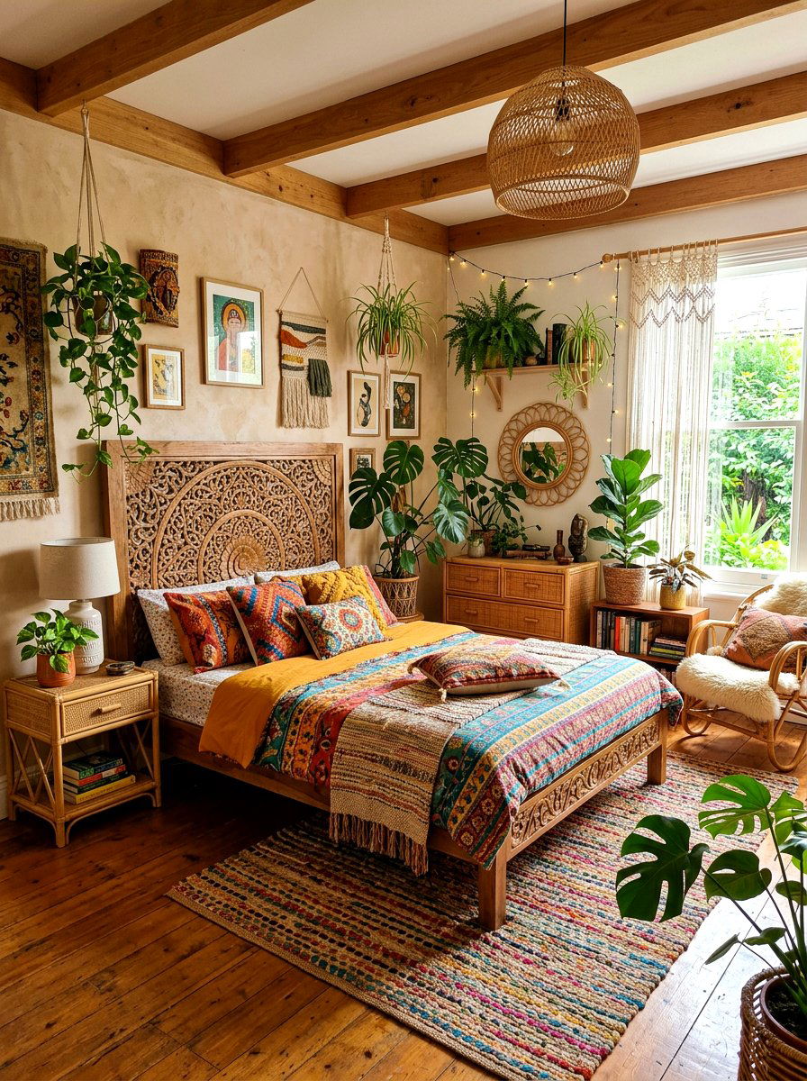 Boho Wood Bedroom - 30 warm wood bedroom ideas