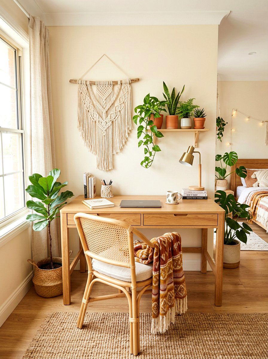 Boho Wood Teen Desk - 30 teen bedroom desk ideas