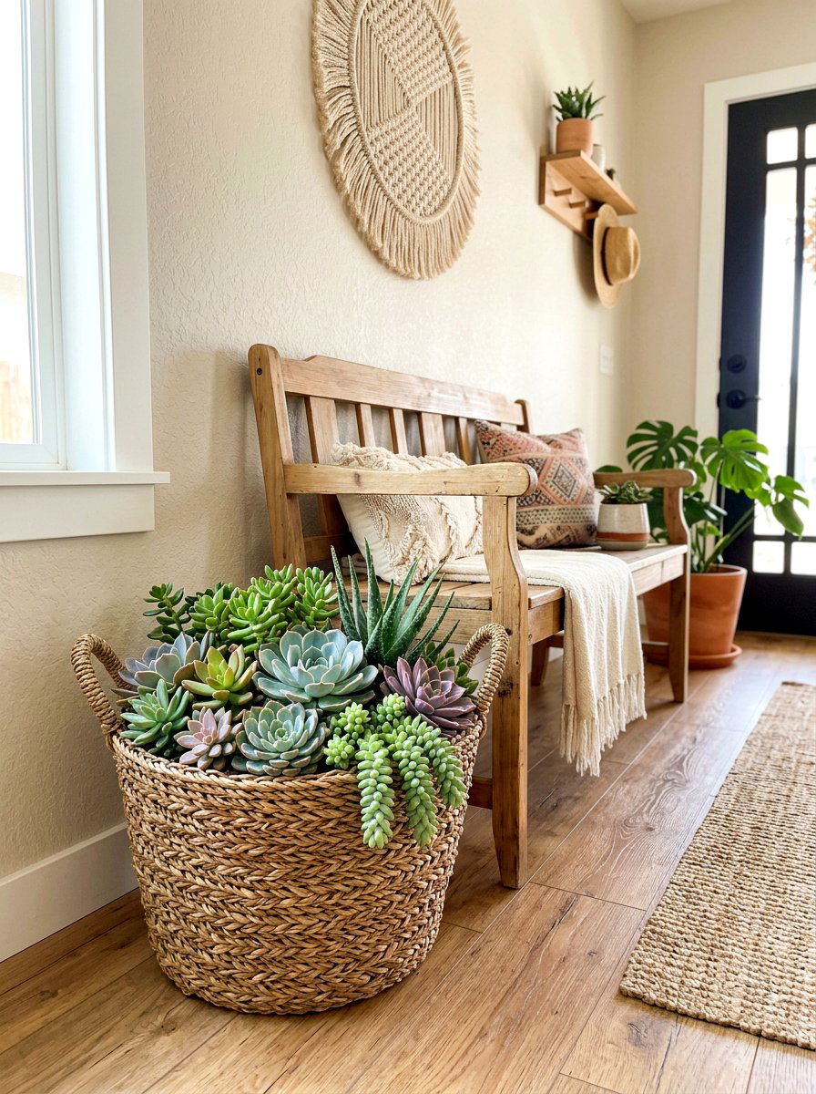 Boho Woven Basket - 30 succulent planter ideas