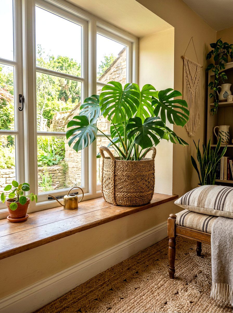 Boho Woven Plant Basket - 30 windowsill planter ideas