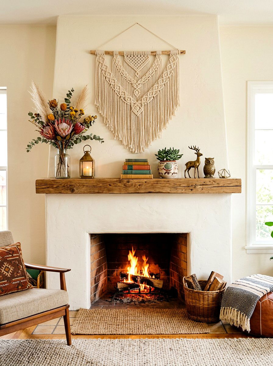 Boho aesthetic fireplace - 30 mantel decor ideas