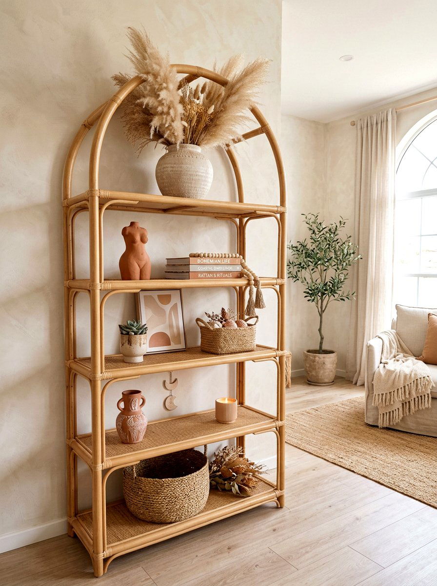 Boho arched shelf - 30 wall shelf decor ideas