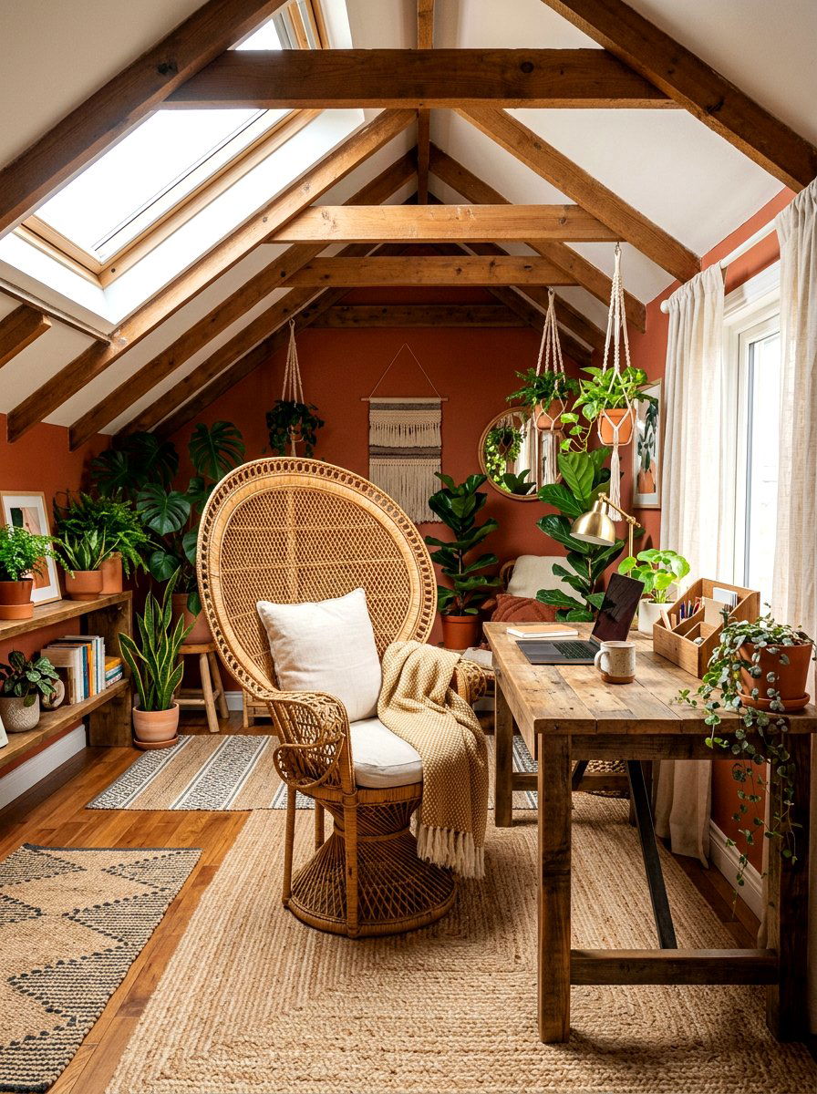 Boho attic office - 30 attic office ideas