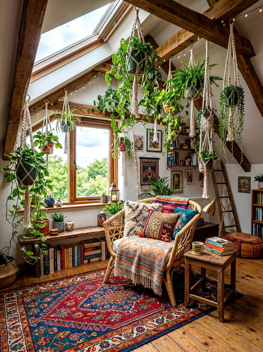 Boho attic reading room - 30 attic reading room ideas