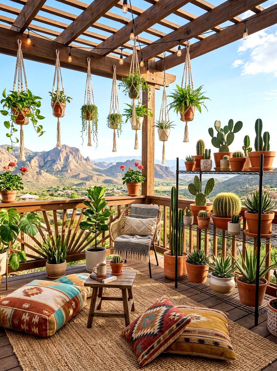 Boho balcony cactus garden - 30 cactus decor ideas