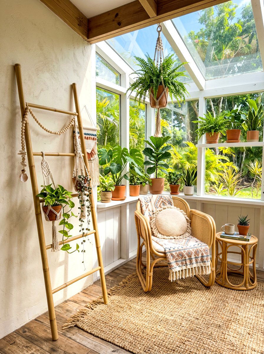 Boho bamboo ladder - 30 decorative ladder ideas