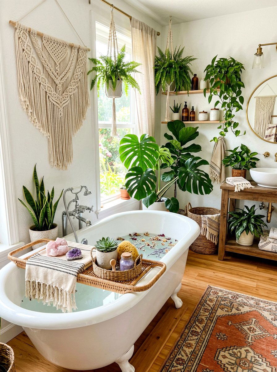Boho bath tray - 30 tub tray styling ideas