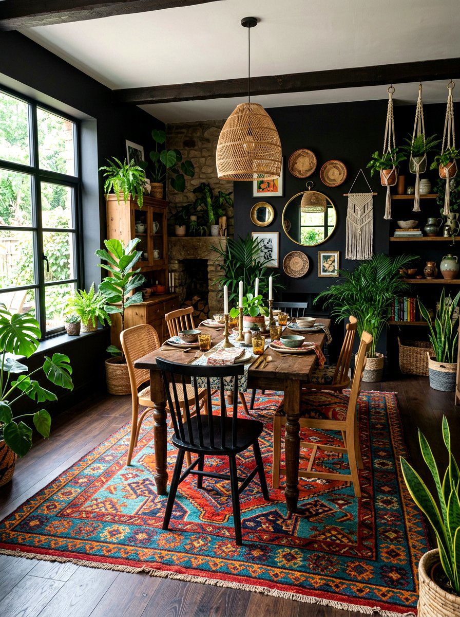 Boho black dining room - 30 black dining room ideas