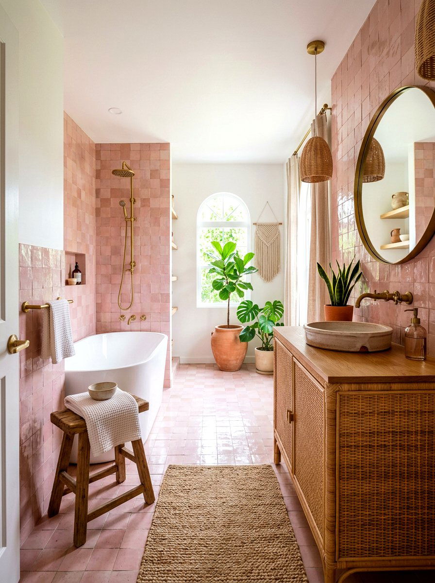 Boho blush pink bathroom - 30 blush bathroom ideas
