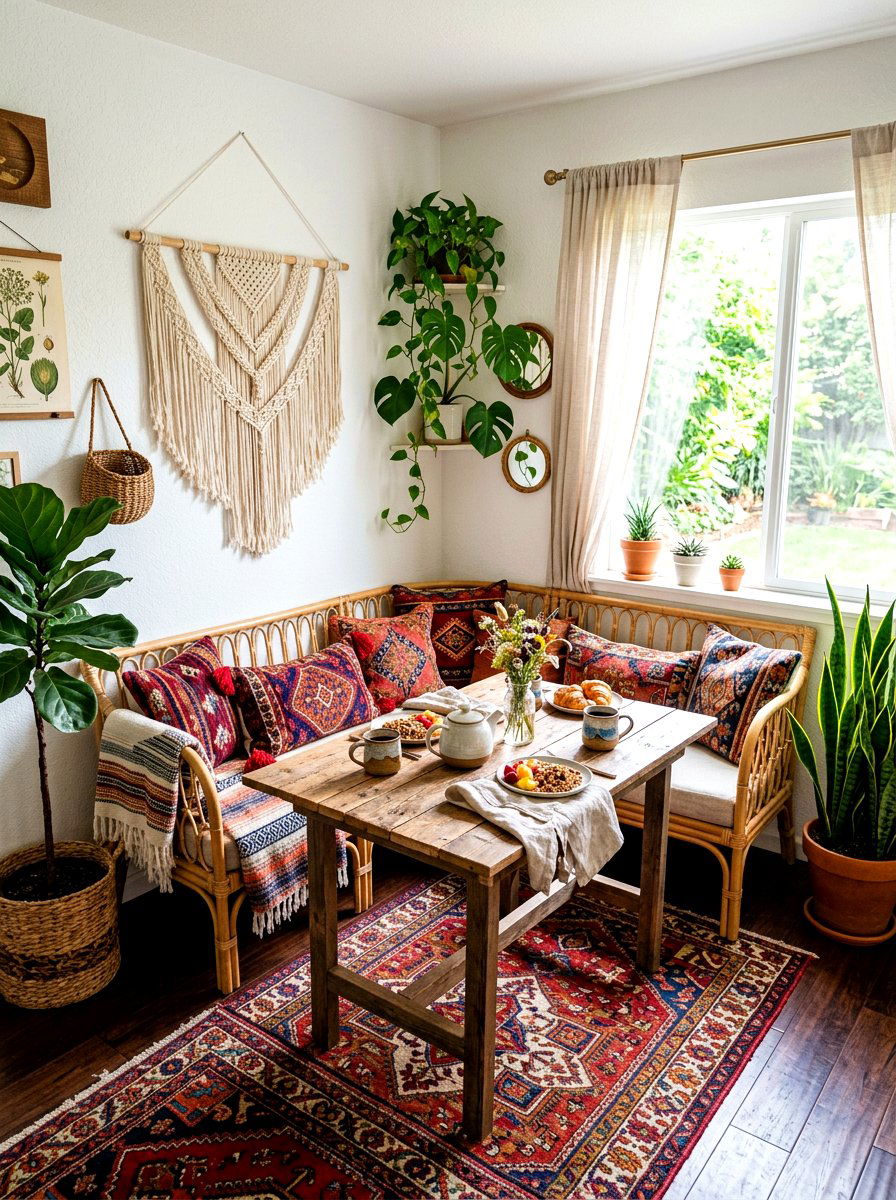 Boho breakfast corner - 30 corner breakfast nook ideas