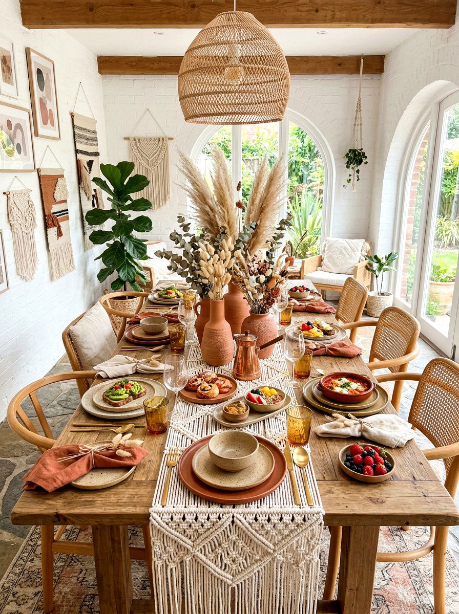 Boho brunch decor - 30 New Year brunch table ideas