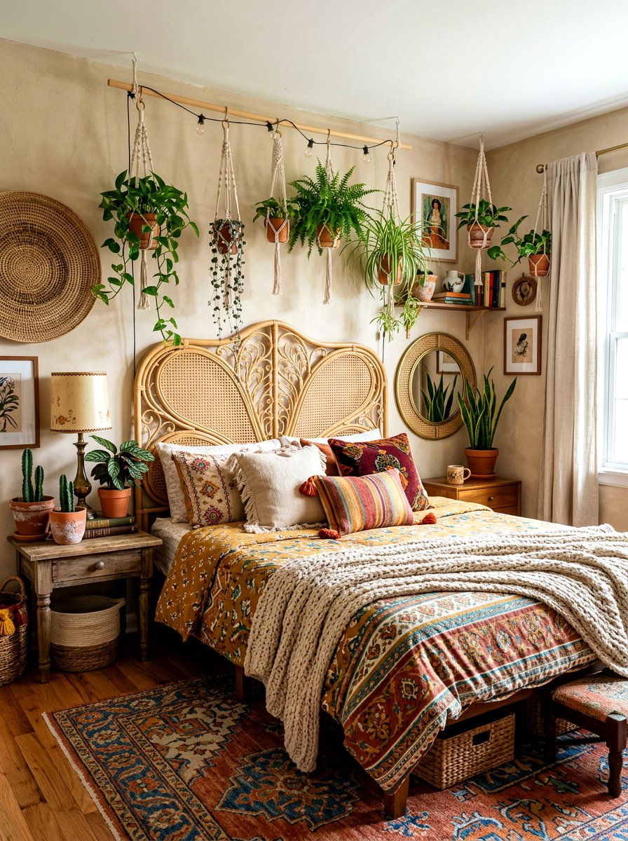 Boho cane headboard - 30 cane headboard ideas