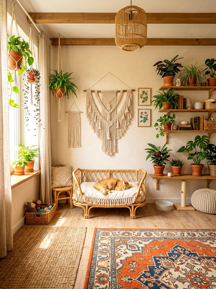 Boho cat room - 30 cat room aesthetic ideas