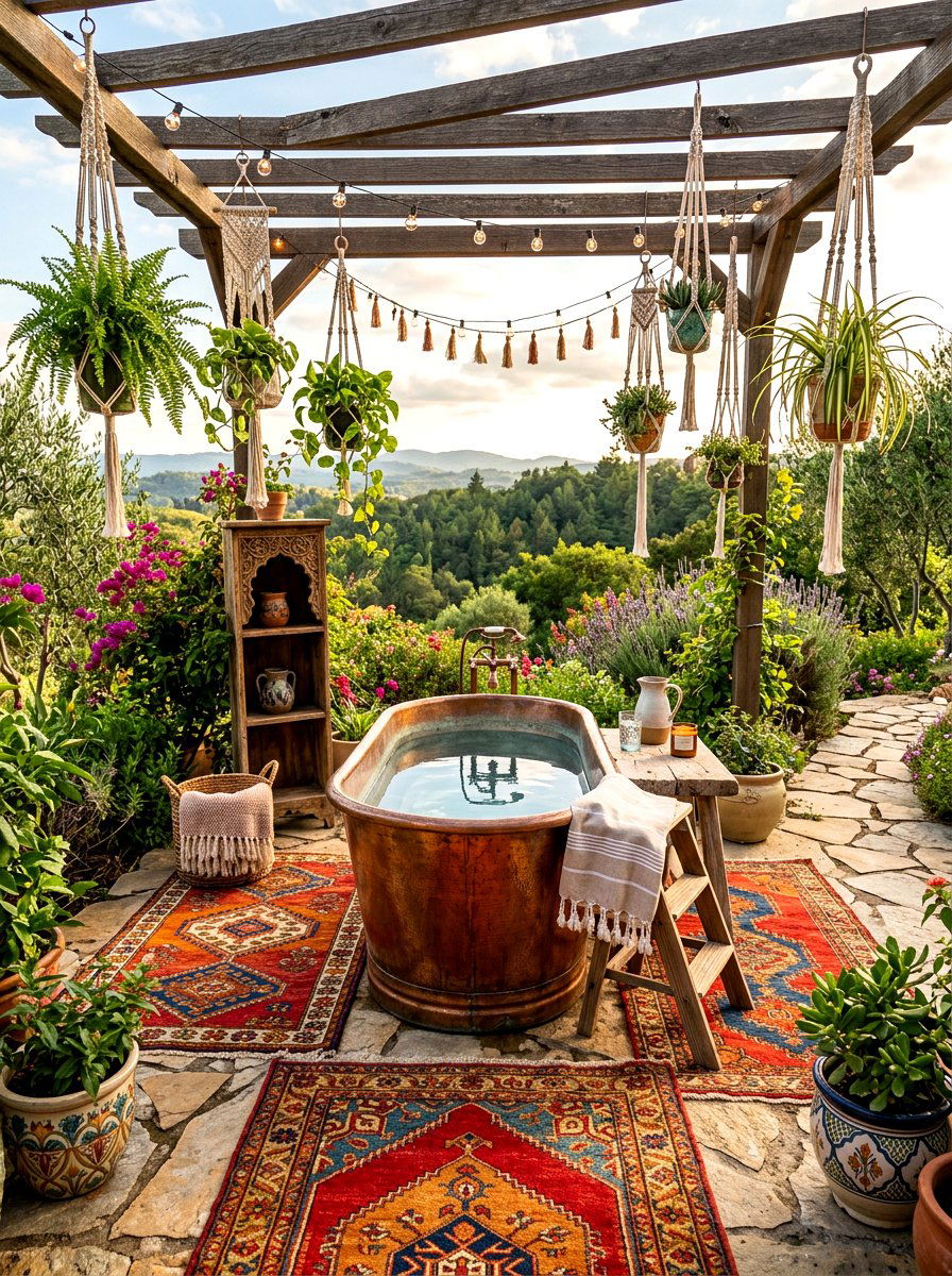 Boho chic cold plunge - 30 cold plunge backyard retreat ideas