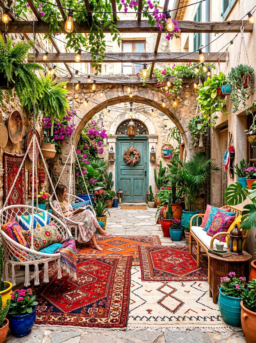 Boho chic courtyard entryway - 30 courtyard house entry ideas