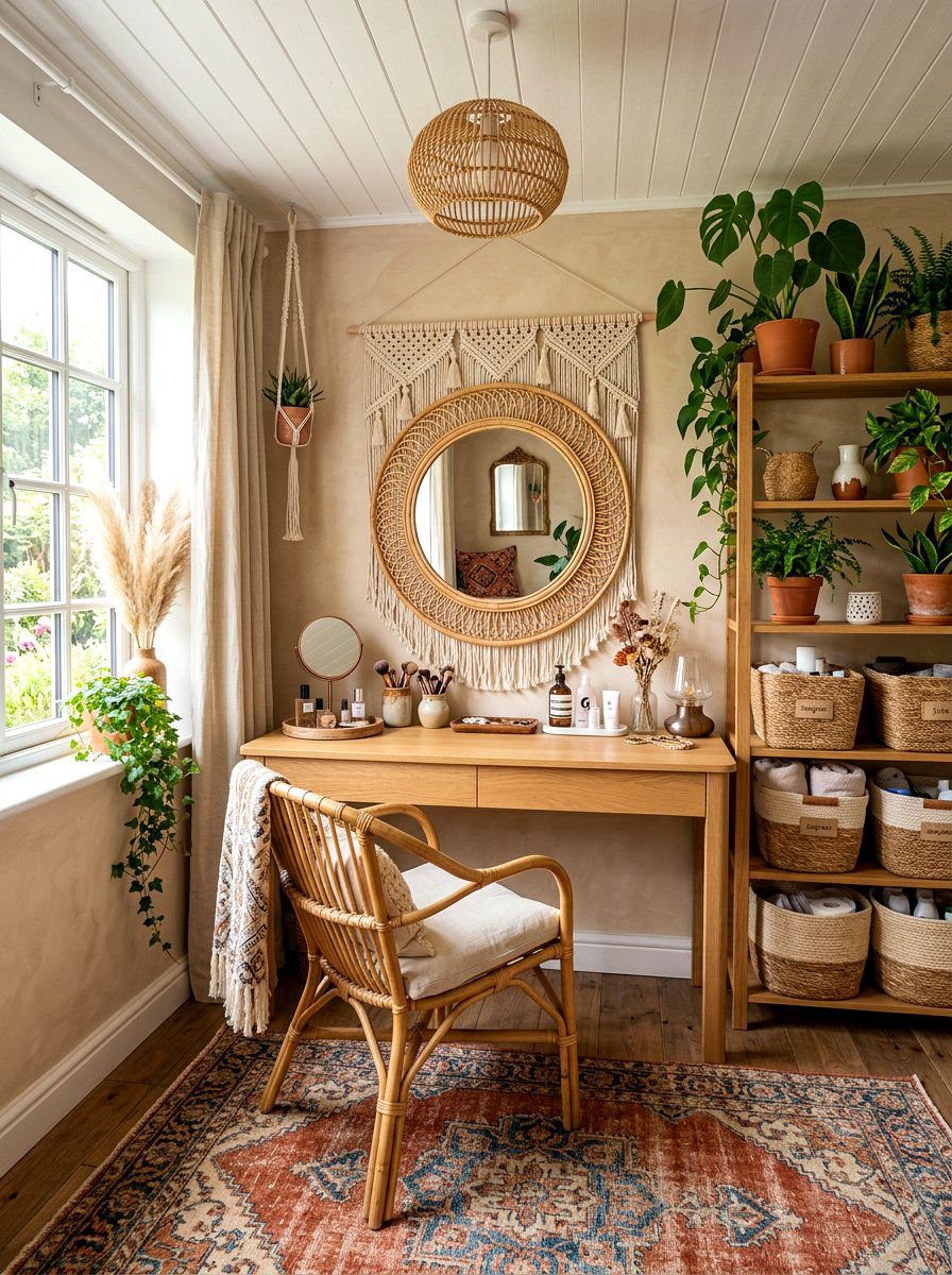 Boho chic makeup room - 30 beauty room ideas