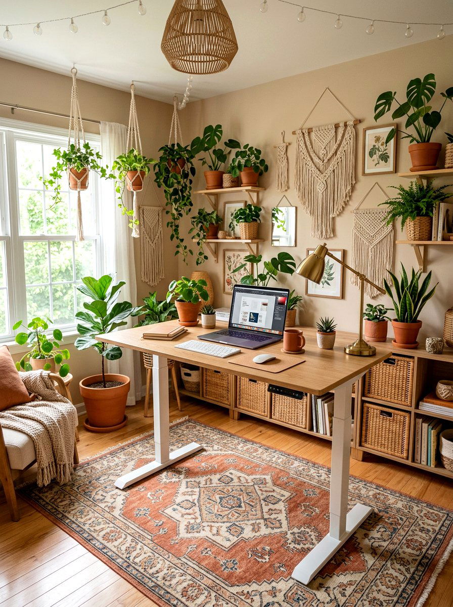 Boho chic office workspace - 30 standing desk room ideas