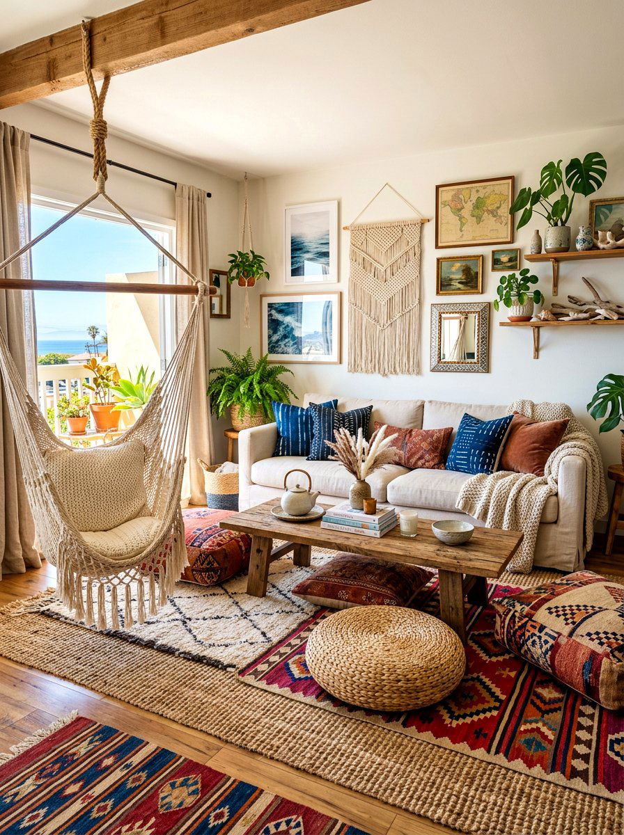 Boho coastal living room - 30 coastal summer living room ideas