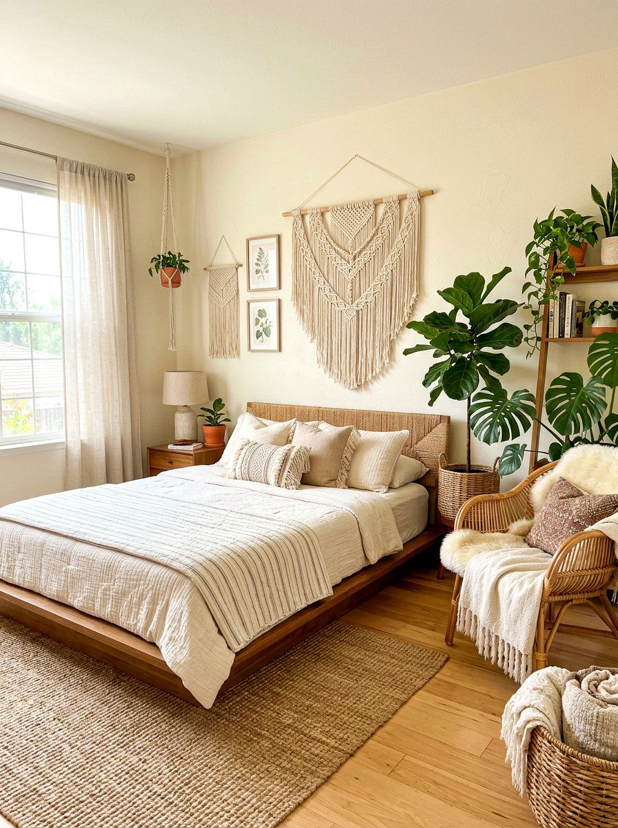 Boho cream bedroom - 30 cream bedroom ideas