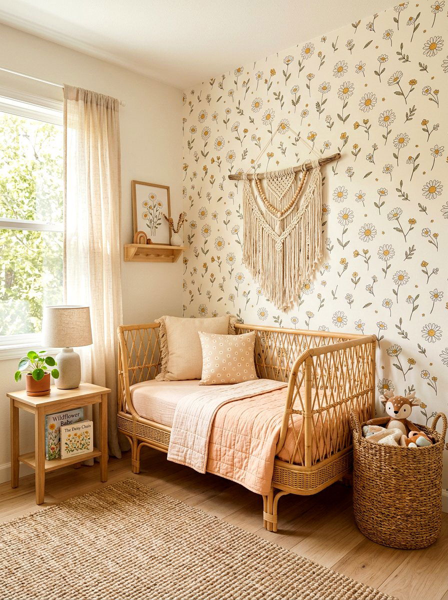 Boho daisy nursery wallpaper - 30 floral nursery wallpaper ideas