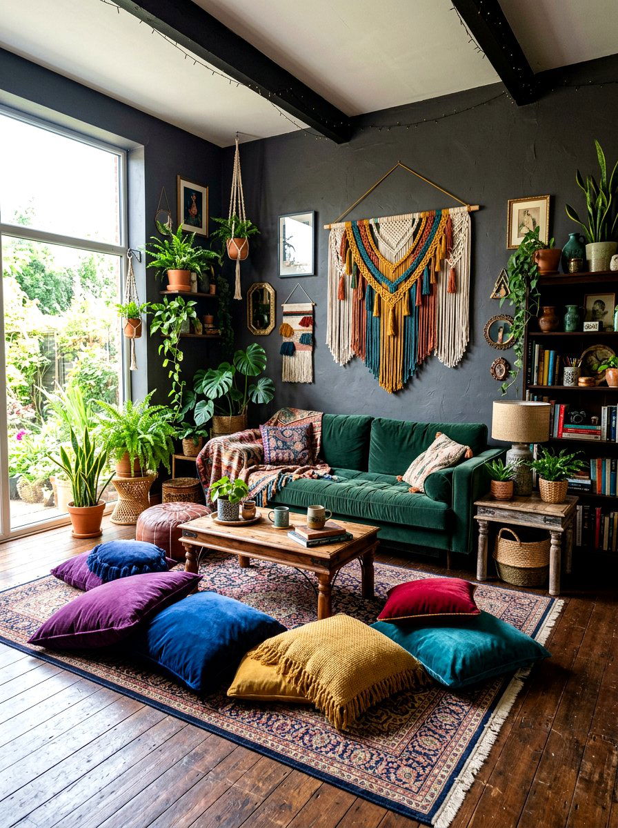 Boho dark living room - 30 moody fall living room ideas