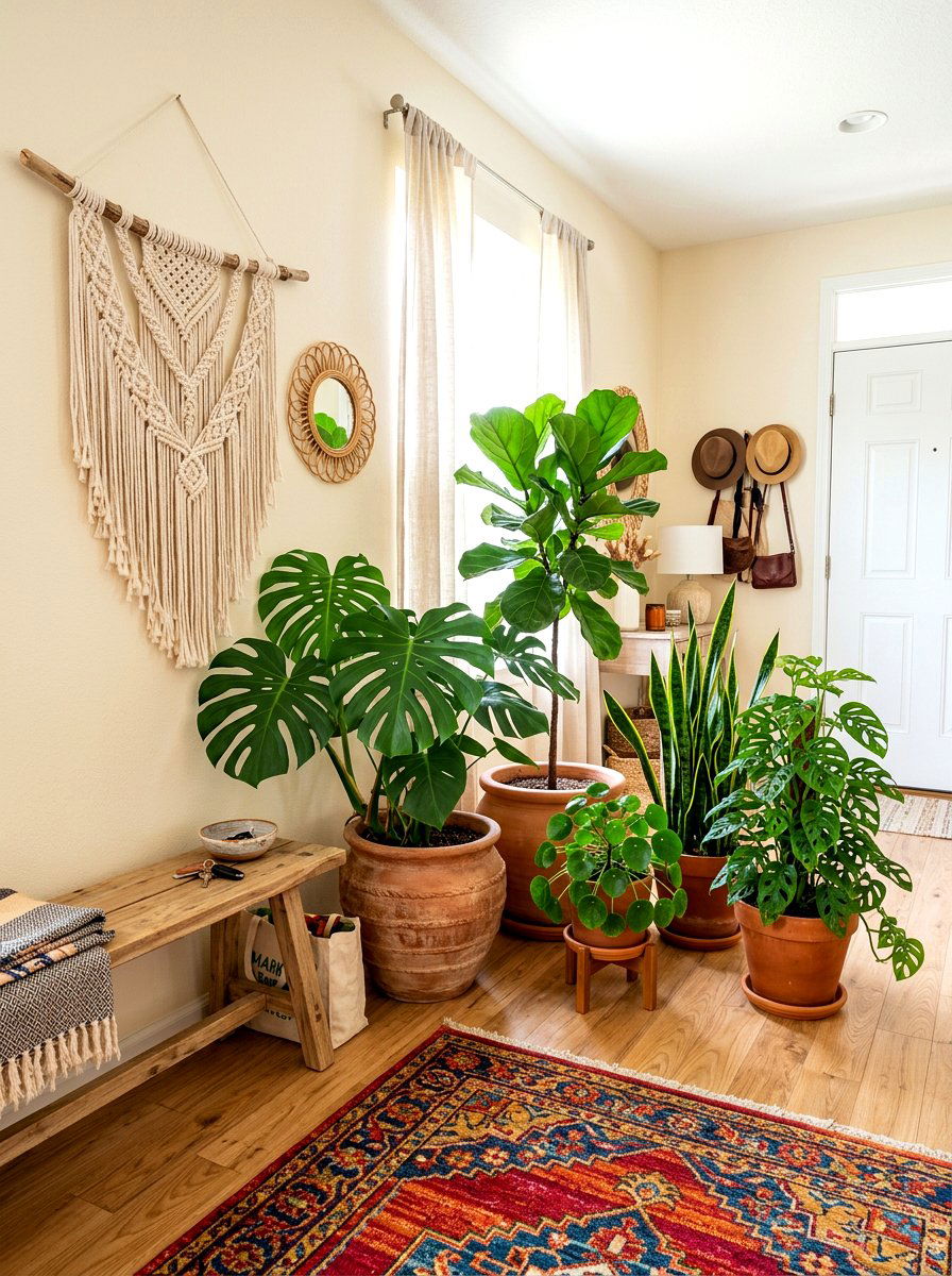 Boho entryway plant decor - 30 entryway decor ideas