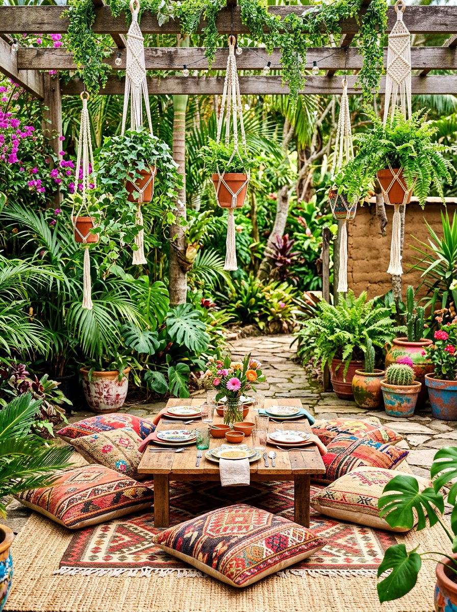 Boho garden dining - 30 outdoor dining nook ideas