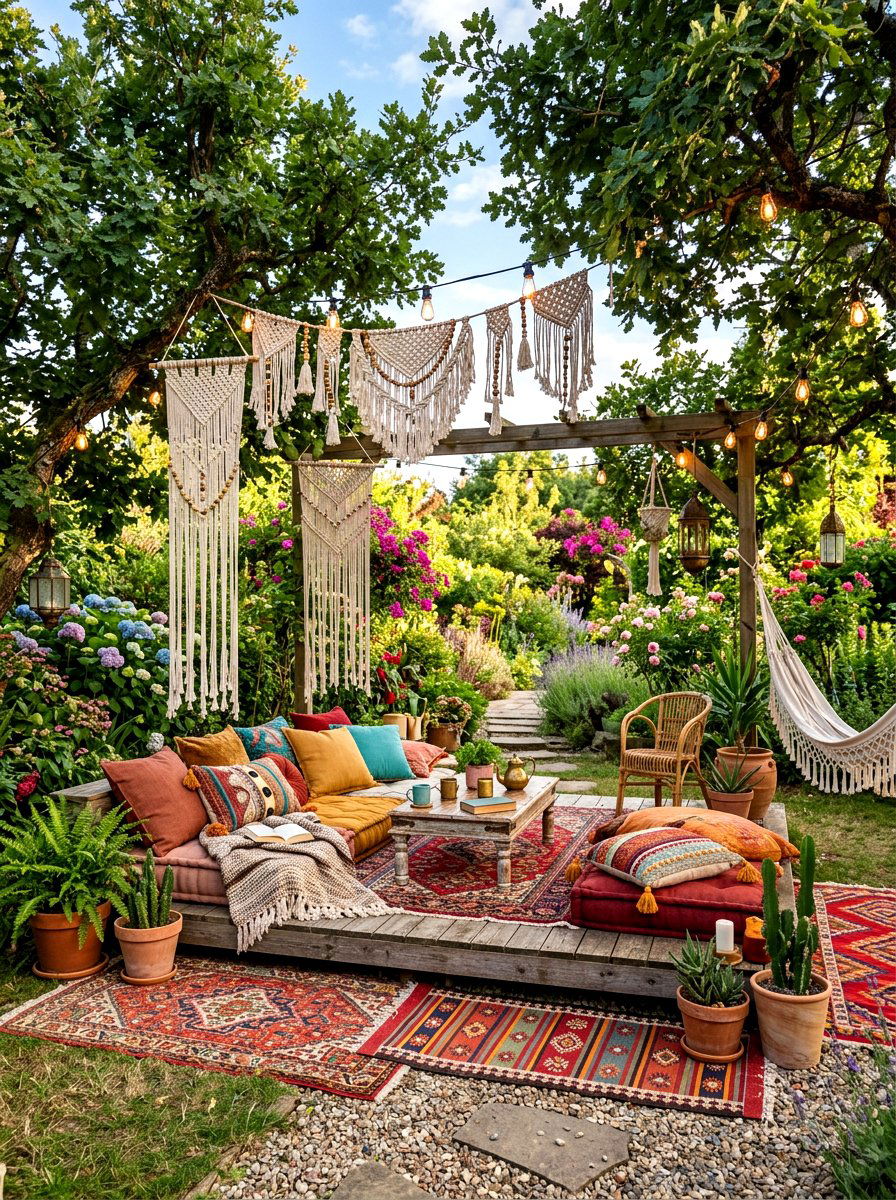 Boho garden lounge - 30 outdoor reading garden ideas