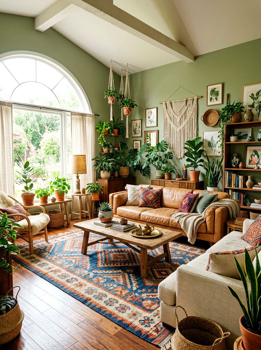 Boho green living room - 30 green living room ideas