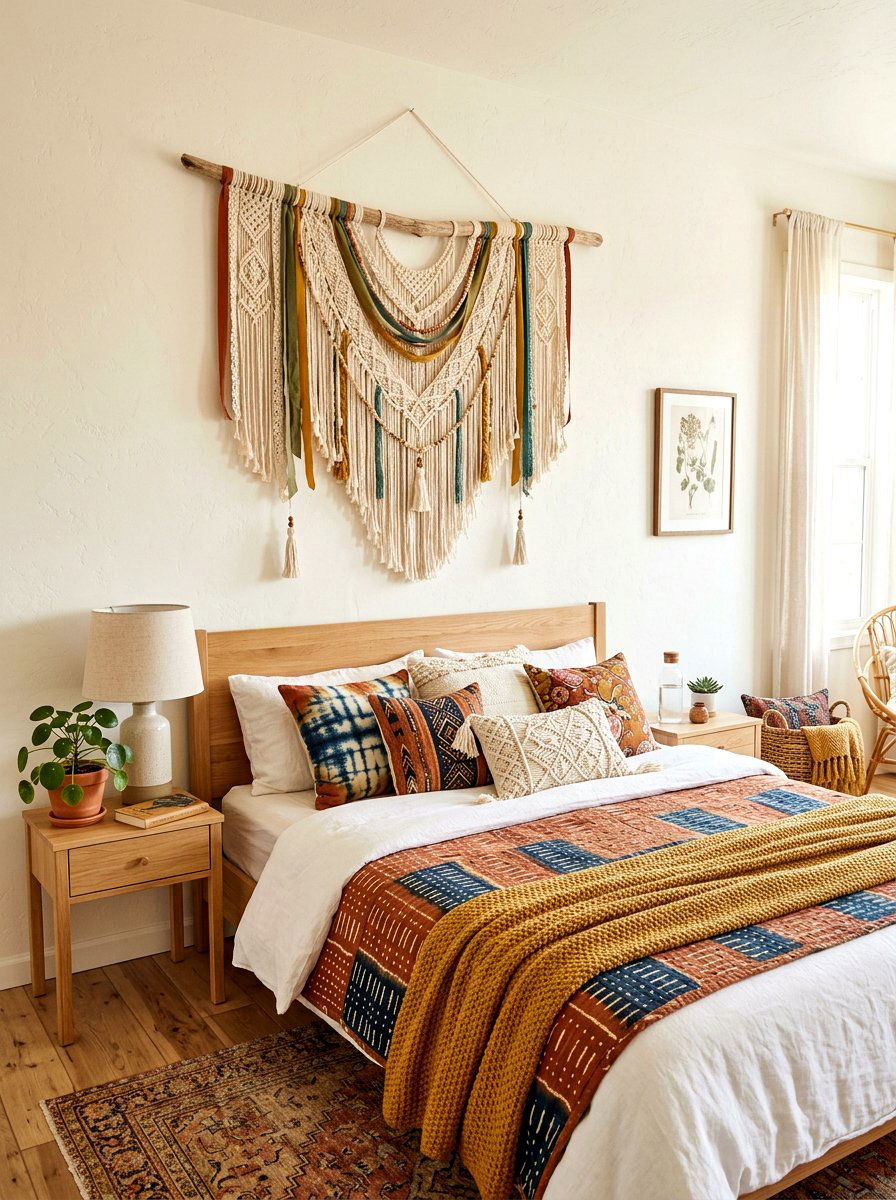 Boho lace wall hanging - 30 cottage lace bedroom ideas