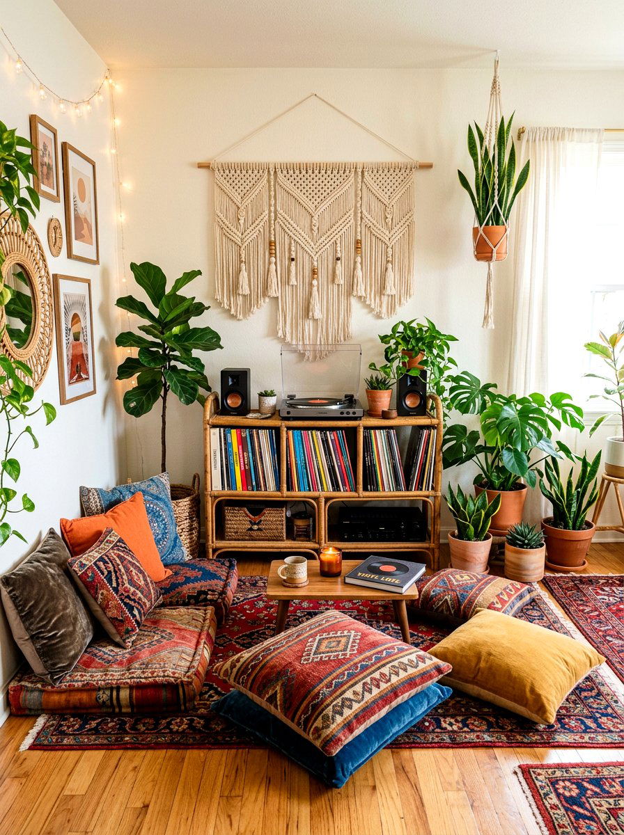 Boho listening nook - 30 record listening room ideas