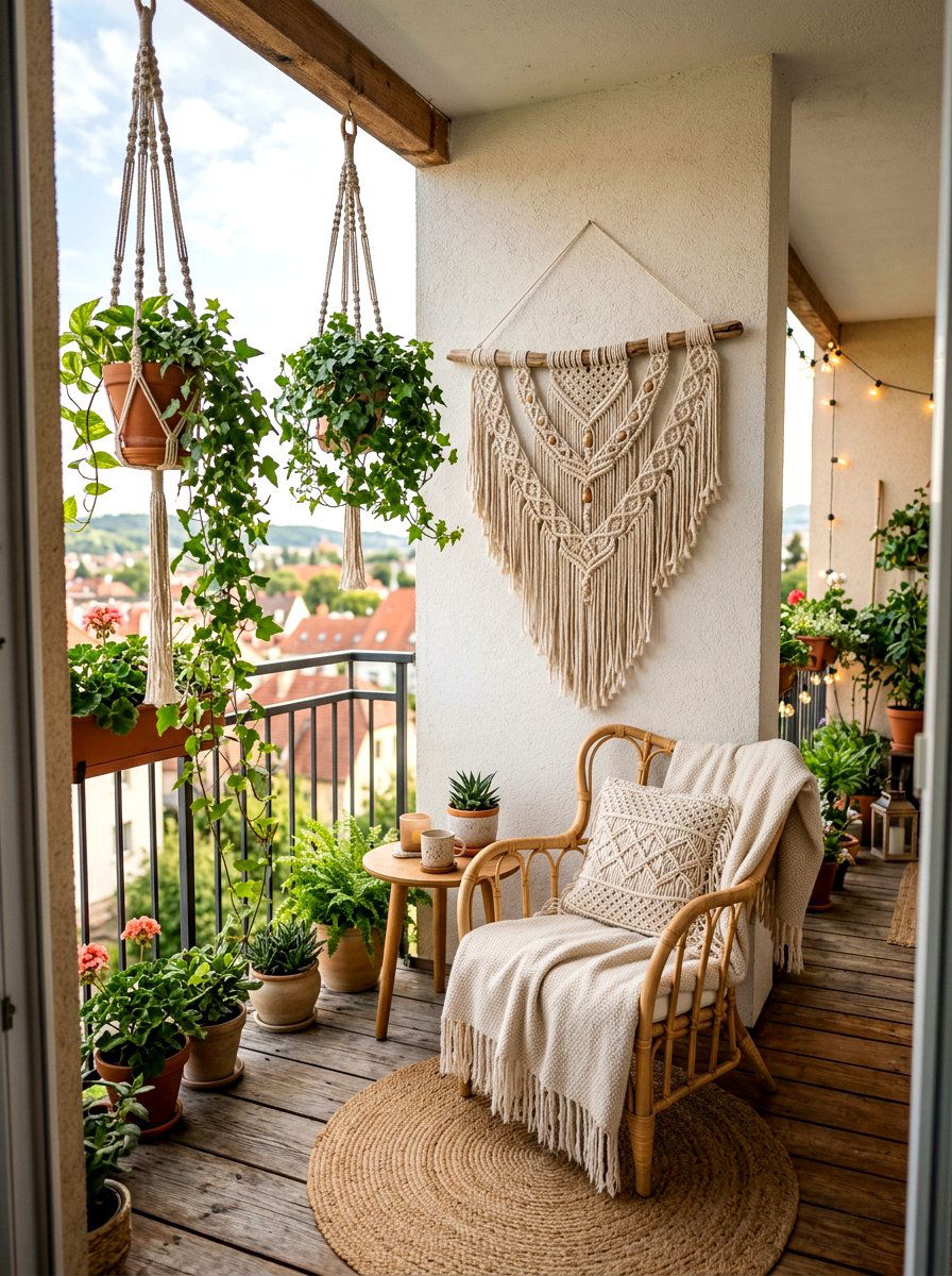 Boho macrame decor - 30 apartment deck ideas