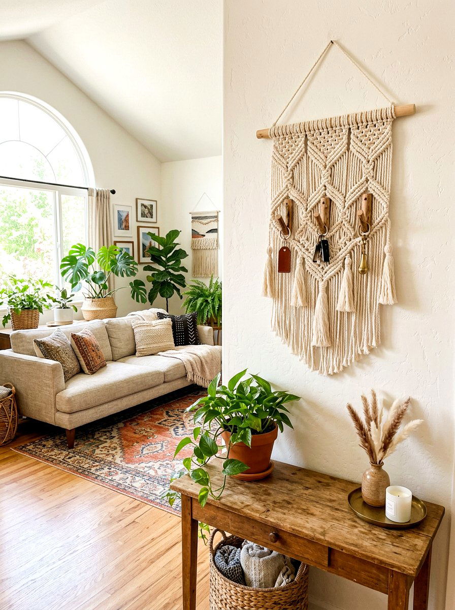 Boho macrame key hanger - 30 key holder wall ideas