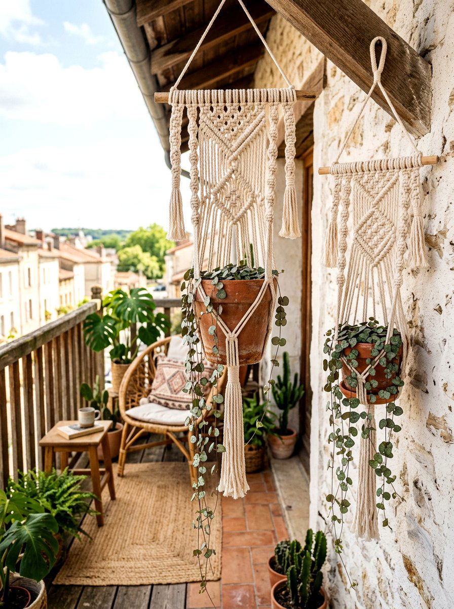 Boho macrame wall hanger - 30 balcony planter wall ideas