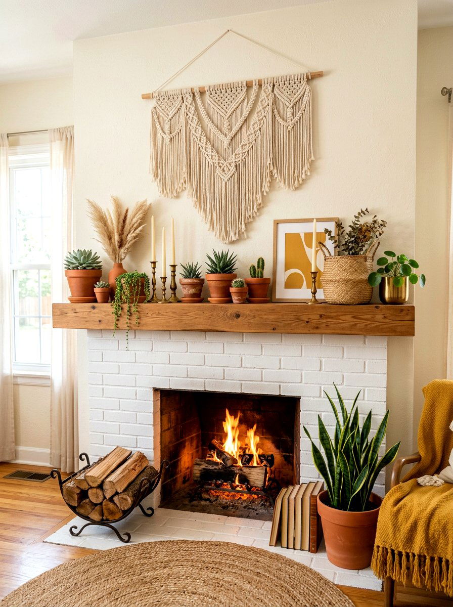 Boho mantel - 30 summer mantel decor ideas