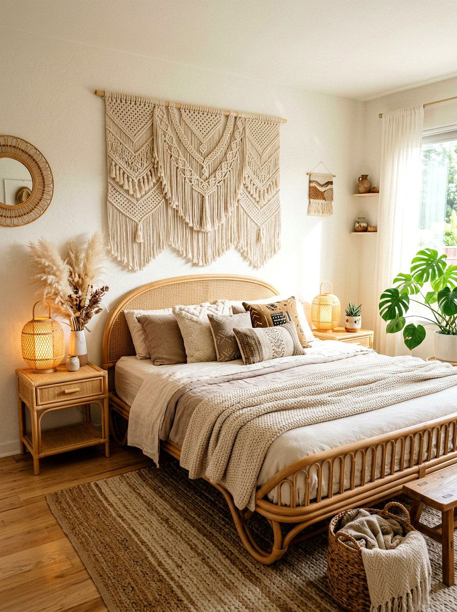 Boho mushroom and cream bedroom - 30 mushroom and cream bedroom ideas