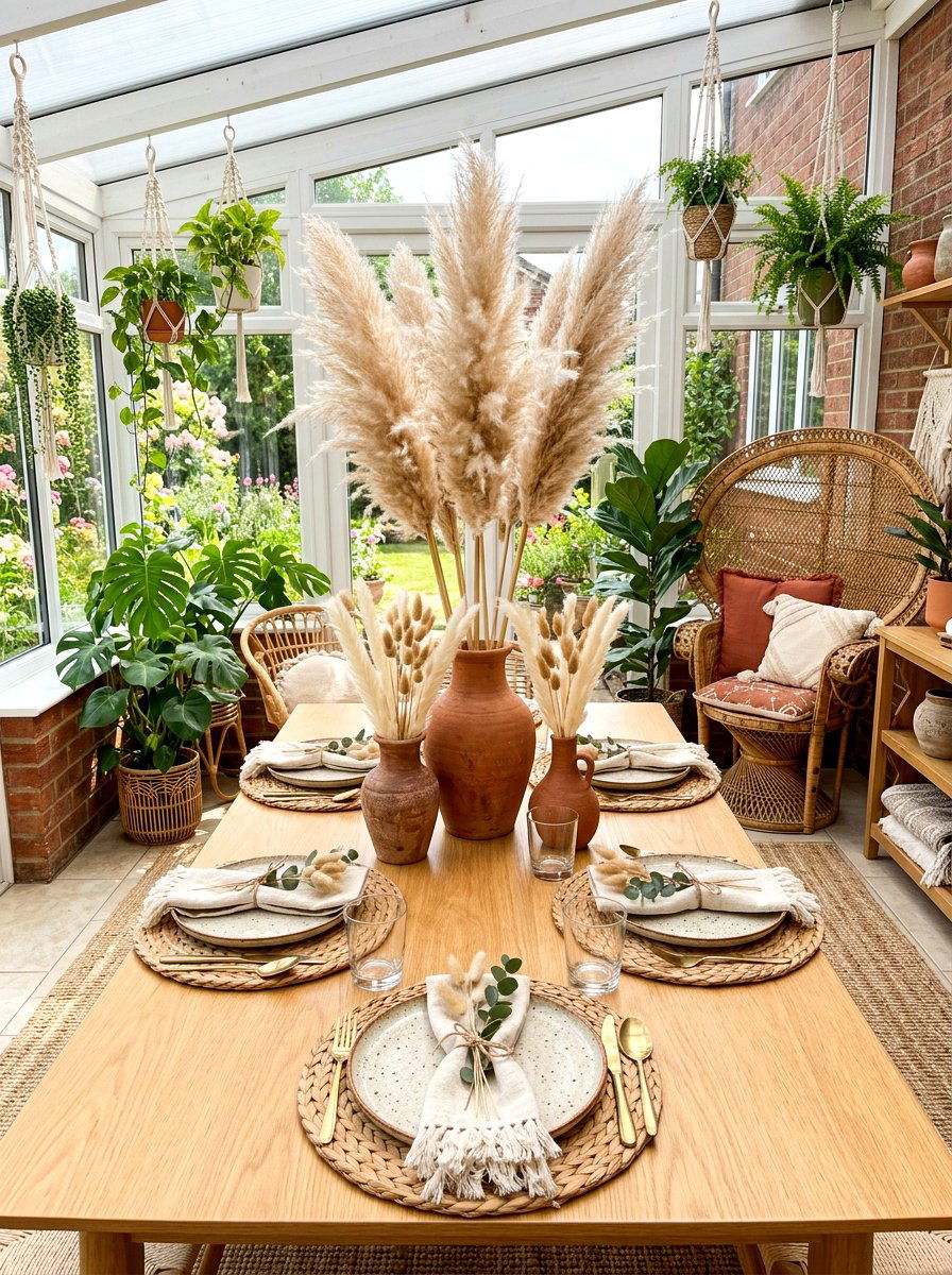 Boho pampas grass table - 30 Thanksgiving brunch table ideas